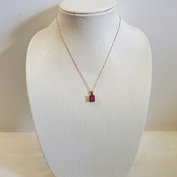 Ruby Emerald Stone Diamond Accent 14K Gold Over Silver Pendant Necklace - Picture 2 of 12